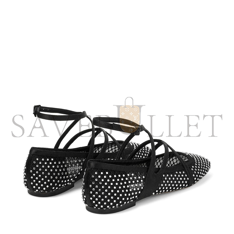 JIMMY CHOO ASTORIA FLAT BLACK SATIN CRYSTAL FLATS ASTORIAFLATQHS JIMMY CHOO ASTORIA FLAT BLACK SATIN CRYSTAL FLATS ASTORIAFLATQHS